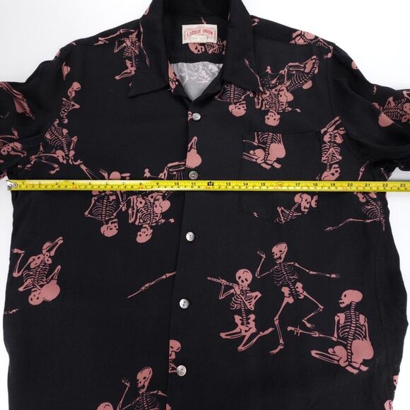 LABOUR UNION 1986 Long Sleeve Button Down Shit Novelty Skeleton Print Black - Picture 3 of 7